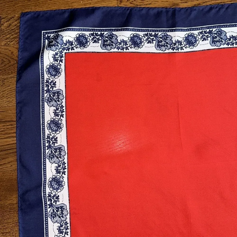 Vintage 70s Paoli red,‎ white & blue polyester scarf with floral border